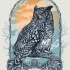 Orange-eyed grey-feather animal in beautiful iron frame tattoo design