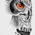 Orange-eyed owl and skull tattoo design