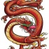 Orange chinese dragon with green horns tattoo design