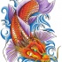 Orange dragon koi fish with purple flippers tattoo design