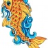 Orange koi fish in blue waves tattoo design