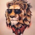 Orange lion in red shirt and sunglasses tattoo design