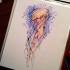 Orange watercolor jellyfish on blue circled background tattoo design