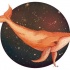 Orange whale on space circle background tattoo design