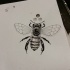 Original black-and-white bee and little dotwork polygons tattoo design