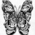 Original black-and-white butterfly with animal pattern tattoo design