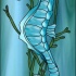 Original blue seahorse on long green weeds background tattoo design