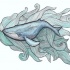 Original blue whale in swirly waves tattoo design