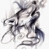 Original swirly wolf breathing with smoke tattoo design by Lucky978