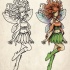 Outline and colorful cartoon fairy tattoo design