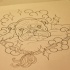 Outline bulldog lying on pillow under stars tattoo design