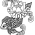 Outline fish and lotus with many curls tattoo design