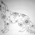 Outline folk-patterned german shepherd figure tattoo design
