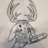Outline horned crowned hare keeping a tool tattoo design