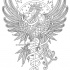 Outline pattrened phoenix on shining sun background tattoo design