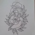 Outline smoking parrot in hat and hoge rose tattoo design