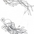 Outline swimming jellyfish couple with small flowers tattoo design by Kitton
