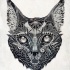 Patterned cat head with black falling saliva tattoo design