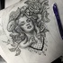 Pencilwork Marilyn Monroe medusa gorgona with flowers tattoo design