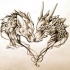Pencilwork dragon and wolf heads friendship tattoo design by Lucky978