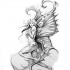 Pencilwork fairy sitting on rock tattoo design