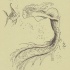 Pencilwork mermaid kissing with a confused fish tattoo design