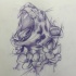 Pencilwork roaring jaguar head with flowers tattoo design