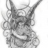 Anjo blindado em escala de lapis com desenho de tatuagem curles