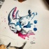Pink-and-blue watercolor rhino head tattoo design