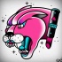 Pink old school panther head and lipstick tattoo design