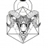 Pleased black-ink ram with large geometric drawing tattoo design