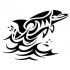 Pleased black tribal dolphin rushing out of water tattoo design