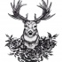 Pleased resting dotwork deer and roses tattoo design
