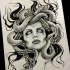 Pretty blind-eyed woman with snake hair tattoo design
