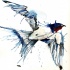 Pretty flying sparrow with waterolor effect tattoo design