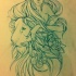 Pretty girl and lion with flowers tattoo design
