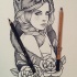 Pretty girl with grizzly on head and roses tattoo design