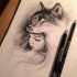 Pretty little girl and realistic wolf tattoo design