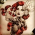 Pretty new school red-haired girl and black raven tattoo design