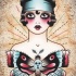 Pretty old school style woman and big moth tattoo design