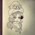 Pretty outline girl with gorilla on head tattoo design