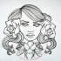 Pretty outline woman face with roses and flying bug tattoo design