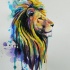 Proud yellow lion with blue watercolor background tattoo design