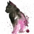 Purple-and-black watercolor sitting cat tattoo design