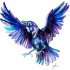 Purple-and-blue flying raven tattoo design