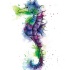 Purple-green-blue watercolor seahorse tattoo design
