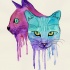 Purple and blue melting cat couple tattoo design