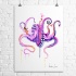 Purple watercolor diving octopus tattoo design