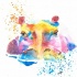 Rainbow waterolor half hippo muzzle tattoo design