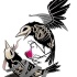 Raven skeletons fighting for a heart tattoo design